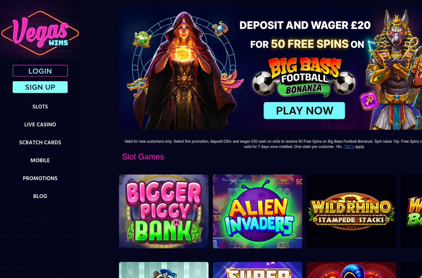 The VegasWins site footer: payment marks, age mark and the responsible-play line.